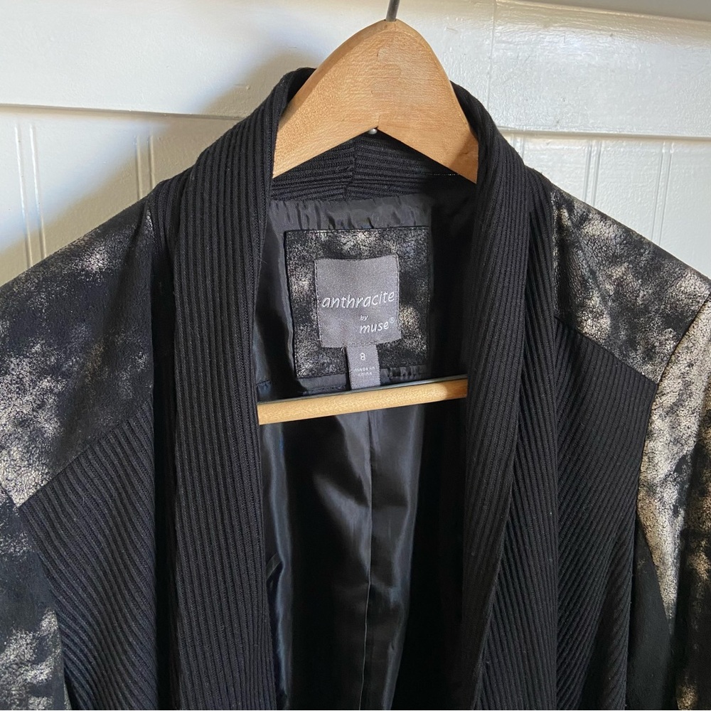 Anthracite by Muse Open Waterfall Cardigan Jacket Size 8 Gold Black Boutique